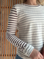 Dotted Striped Poly French Terry Top - Plum