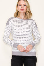 Dotted Line Knit Top - Ivory/Plum