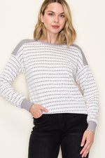 Dotted Line Knit Top - Ivory/Plum
