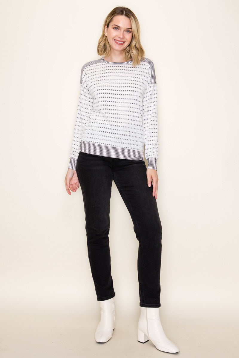 Dotted Line Knit Top - Ivory/Plum