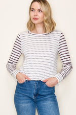 Dotted Striped Poly French Terry Top - Plum
