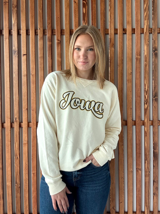Double Layer Vintage Iowa Sweatshirt - Cream