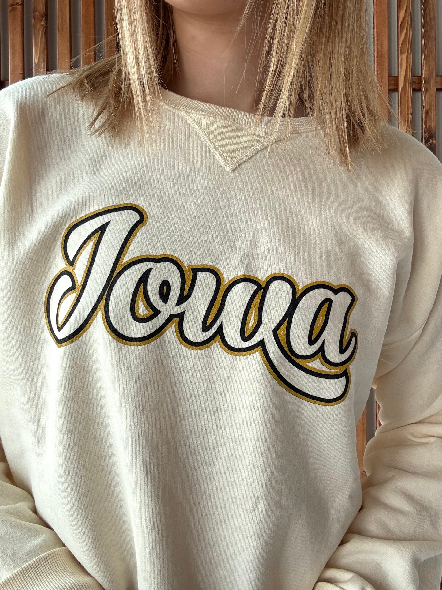 Double Layer Vintage Iowa Sweatshirt - Cream