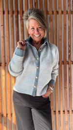 Denim Collar Sweater: Gray
