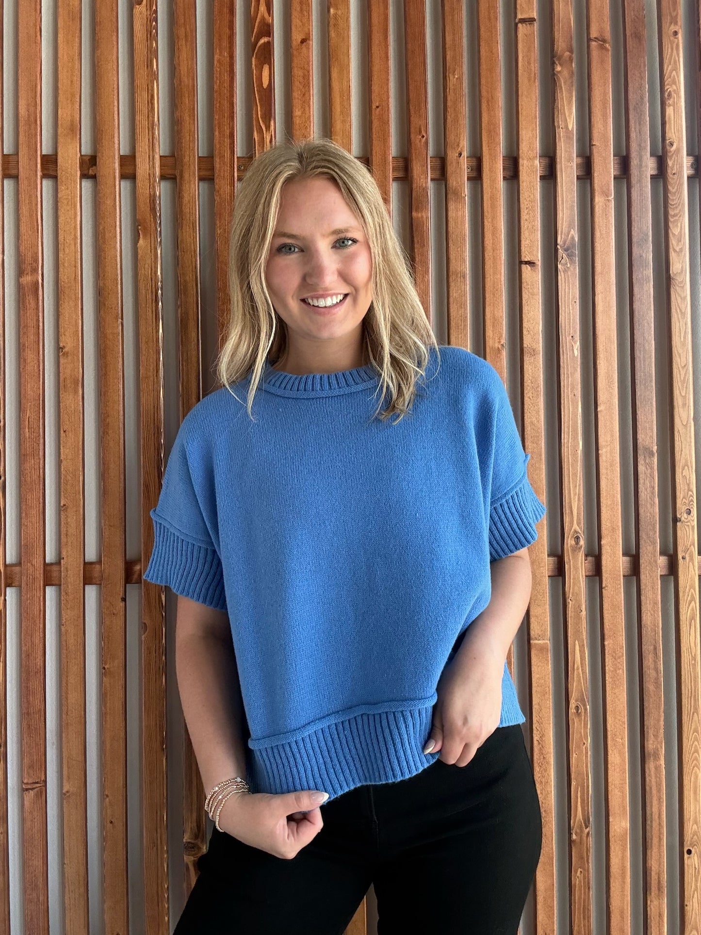 Sky Blue Drop Shoulder Sweater