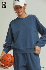 Denim Knit Washed Long Sleeve Crewneck