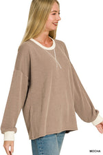 Ribbed LS with Contrast Trim: Mocha