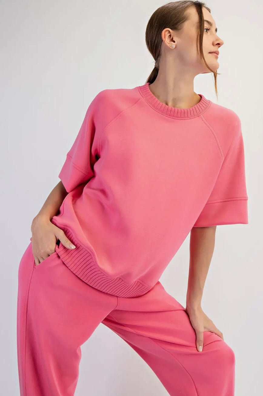 Modal Tee with Ribbed Sleeves