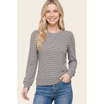 Micro Brushed Puff Sleeve Top: Grey