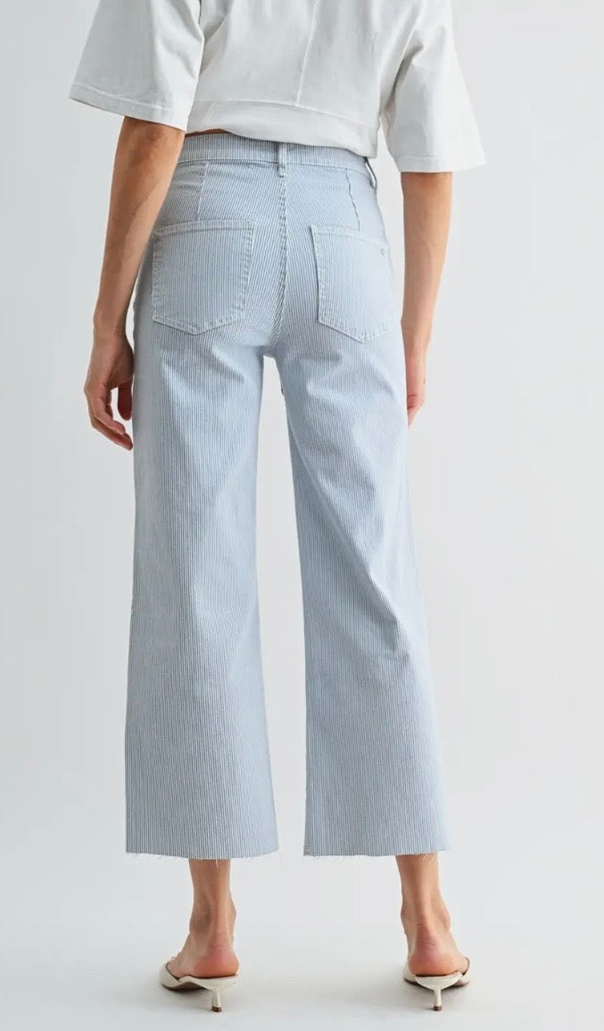 Aqua: HR Wide Leg Crop Raw Hem