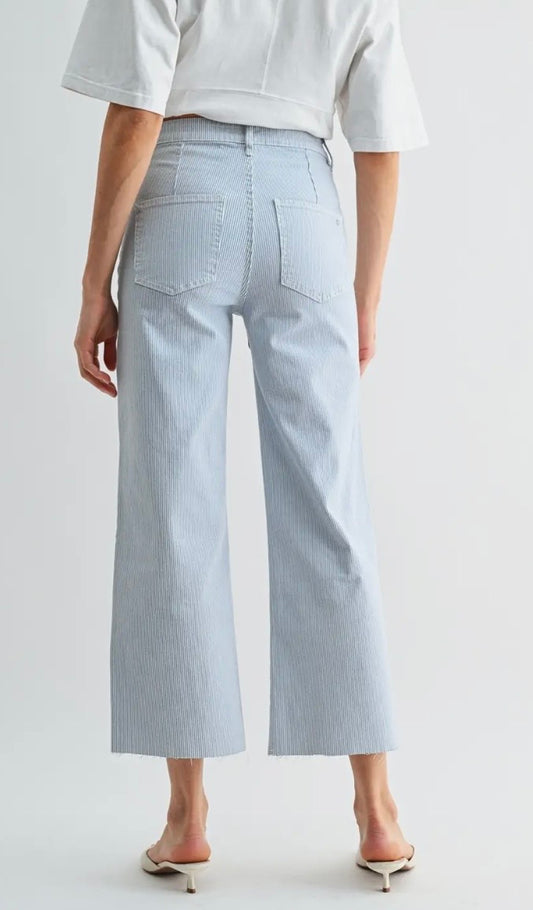 Aqua: HR Wide Leg Crop Raw Hem