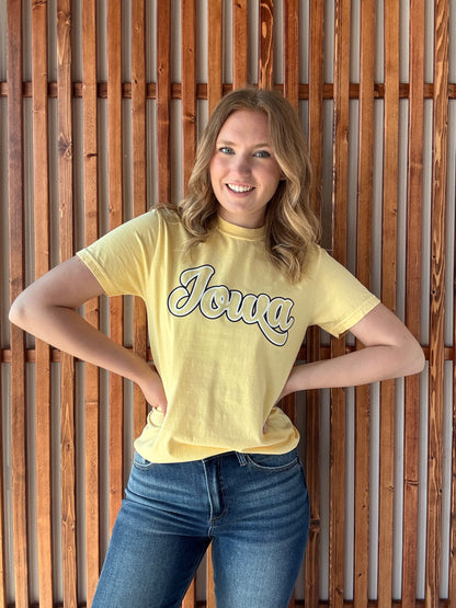 Double Layer Vintage Iowa T-Shirt: Butter