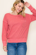 Exposed Stitching Brushed Top - Light Rust