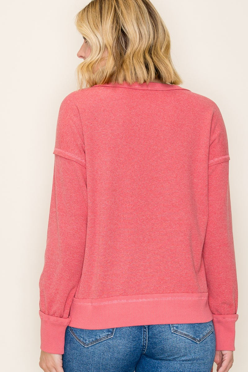 Exposed Stitching Brushed Top - Light Rust