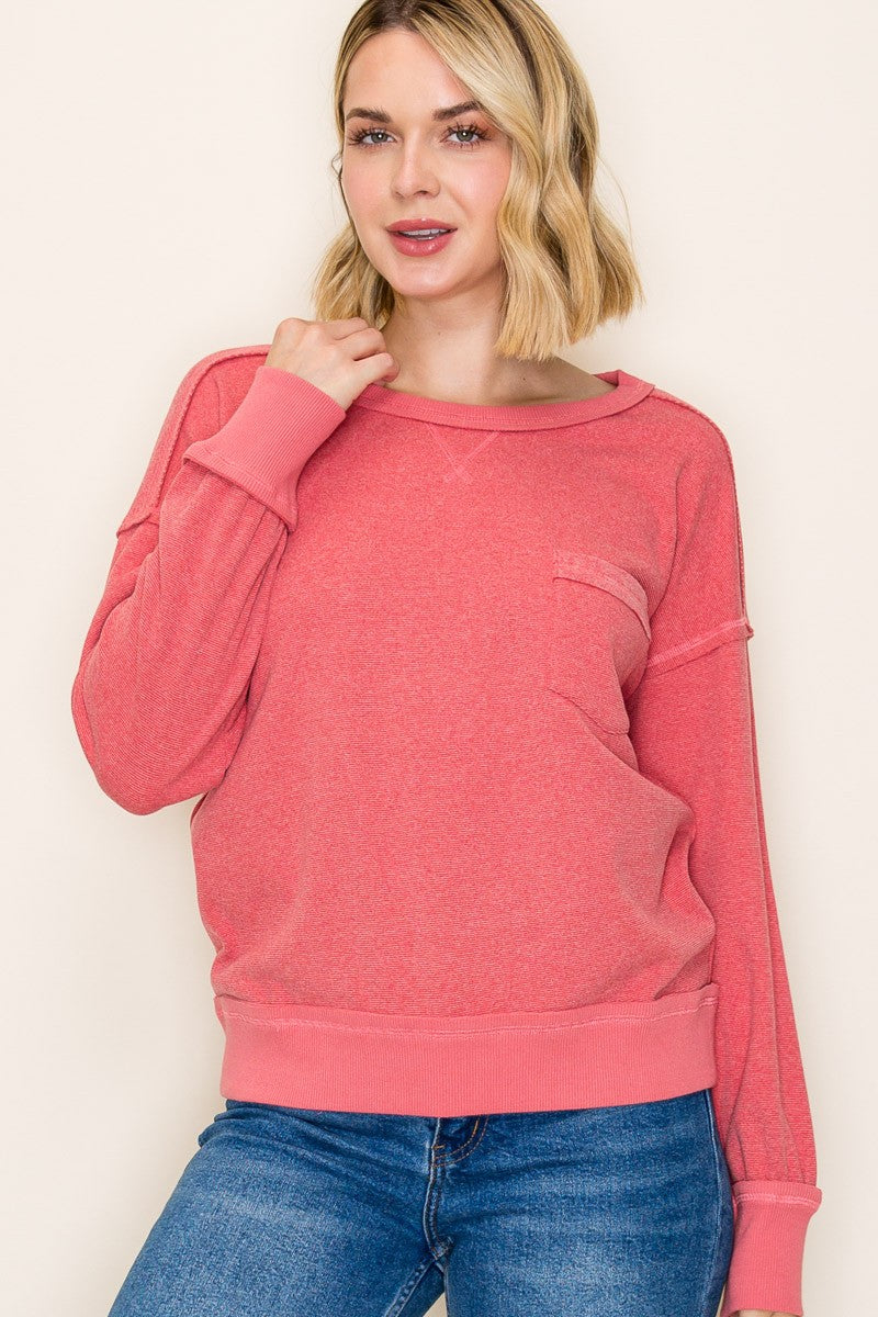 Exposed Stitching Brushed Top - Light Rust