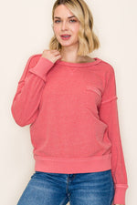 Exposed Stitching Brushed Top - Light Rust