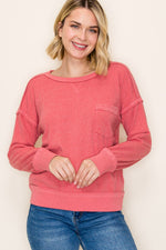 Exposed Stitching Brushed Top - Light Rust