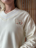 Floral Iowa V NeckSweatshirt: Cream