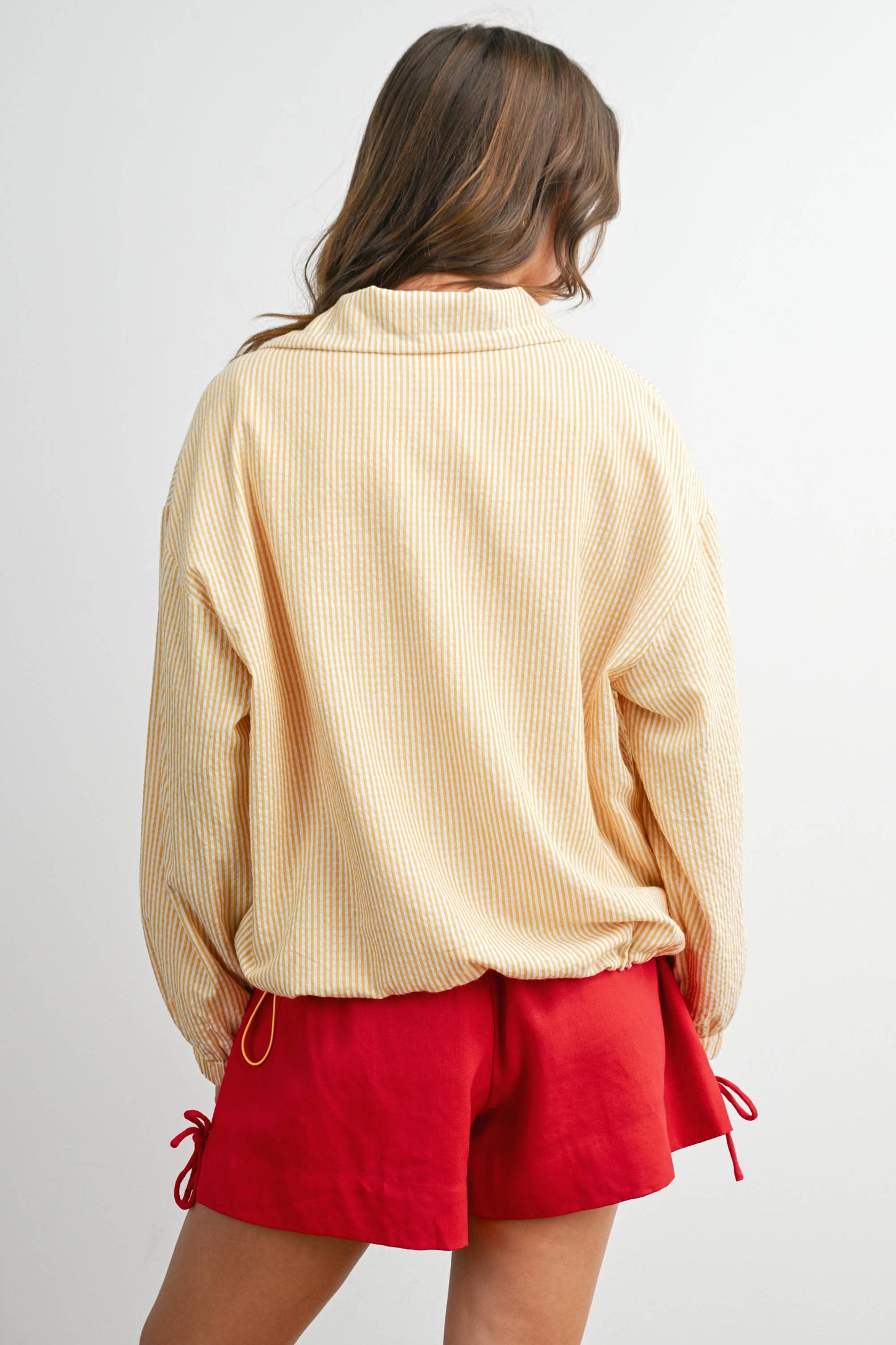 Stripped Collard Zip Front Drawstring Jacket