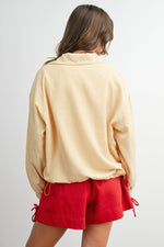 Stripped Collard Zip Front Drawstring Jacket