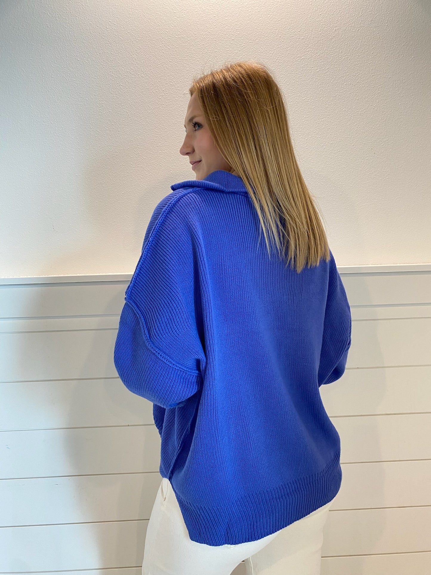 Cobalt Blue Zipper Neck Sweater