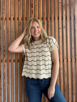Lt. Taupe Scallop Striped Sweater Top