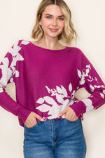Floral Jacquard Sweater - Dark Magenta