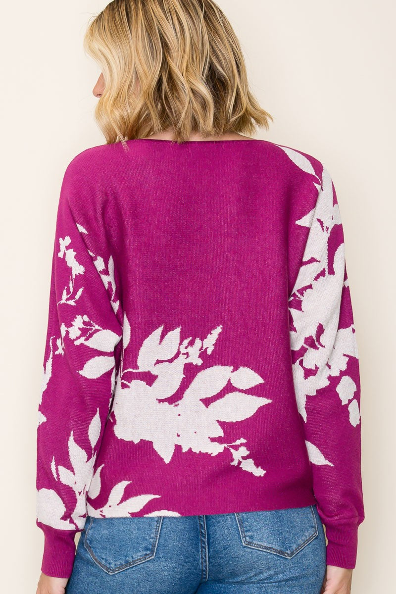 Floral Jacquard Sweater - Dark Magenta
