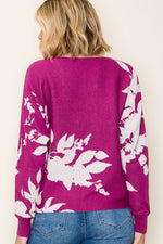 Floral Jacquard Sweater - Dark Magenta