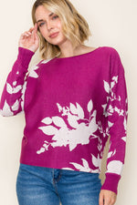 Floral Jacquard Sweater - Dark Magenta