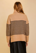 Stripe Turtle Neck Sweater: Taupe & Black