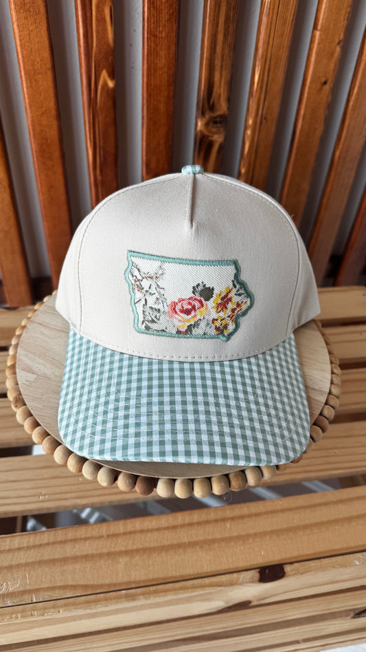 Iowa Floral Hat: Gingham Sage