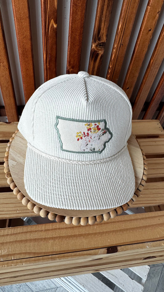 Iowa Floral Hat: Corduroy Cream