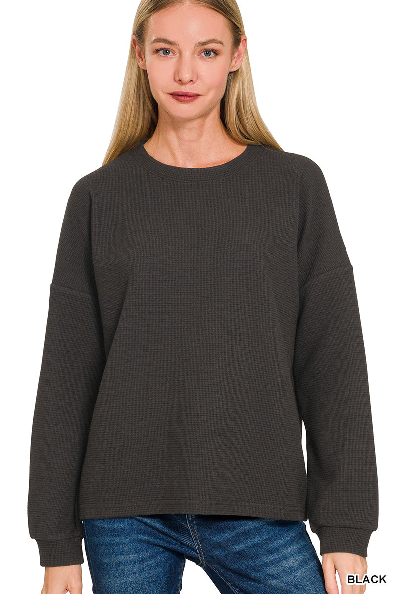 Double Knit Round Neck Long Sleeve - Black
