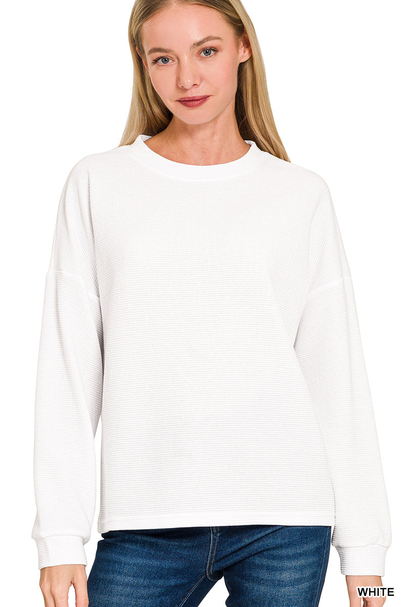 Double Knit Round Neck Long Sleeve - White