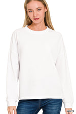 Double Knit Round Neck Long Sleeve - White