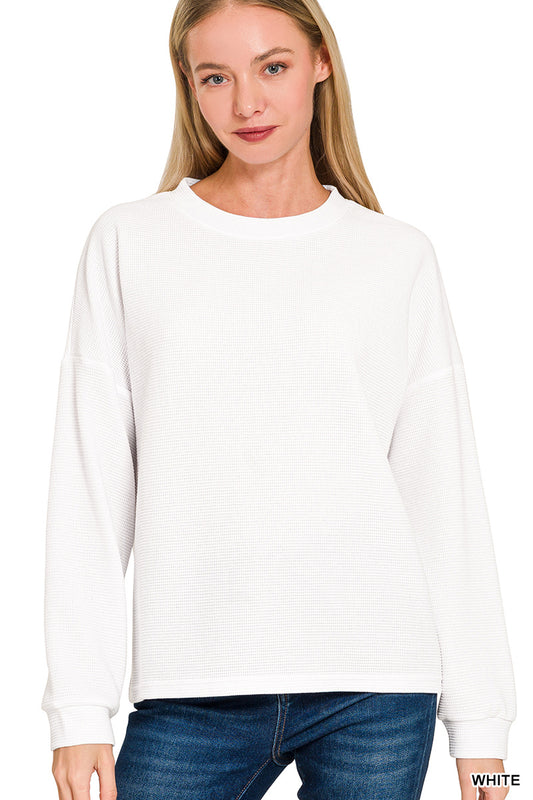 Double Knit Round Neck Long Sleeve - White