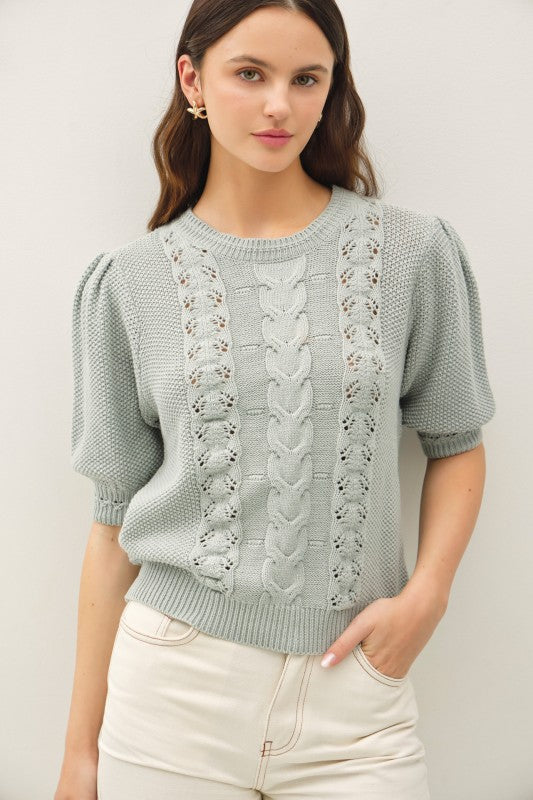 Chunky Puff Short Sleeve Sweater - Seafoam
