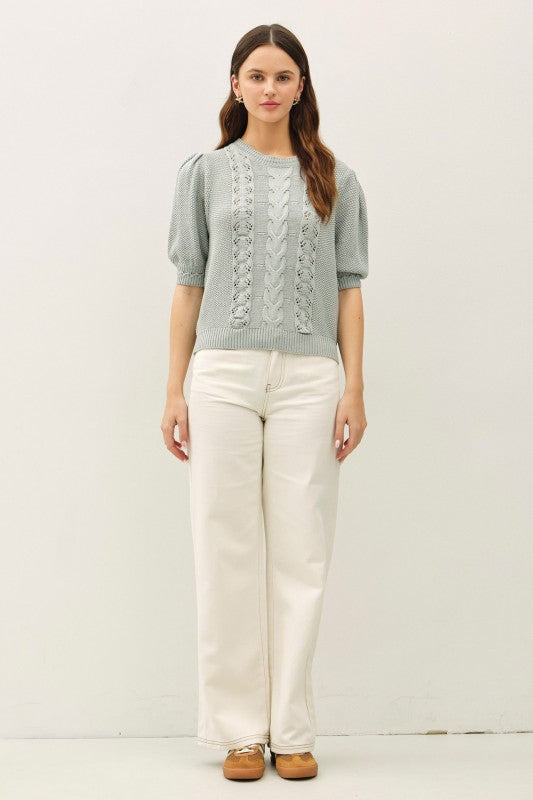 Chunky Puff Short Sleeve Sweater - Seafoam