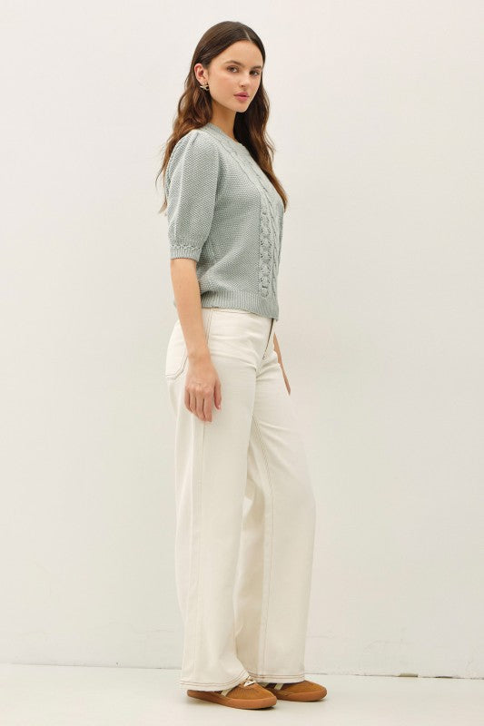 Chunky Puff Short Sleeve Sweater - Seafoam