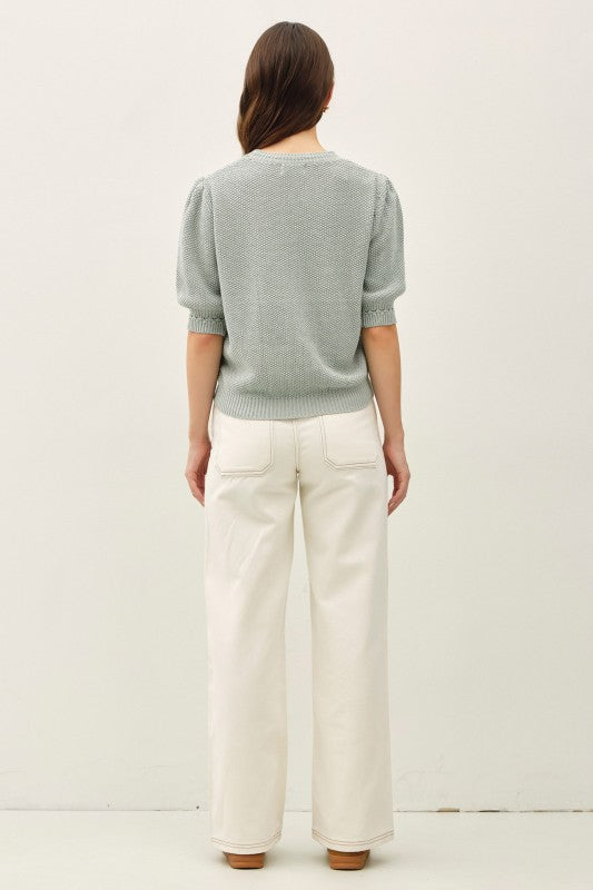 Chunky Puff Short Sleeve Sweater - Seafoam
