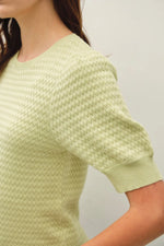 Chevron Pointelle Puffed Sleeve Sweater - Lime