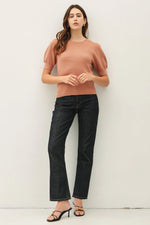 Chevron Pointelle Puffed Sleeve Sweater - Terracotta