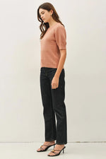 Chevron Pointelle Puffed Sleeve Sweater - Terracotta