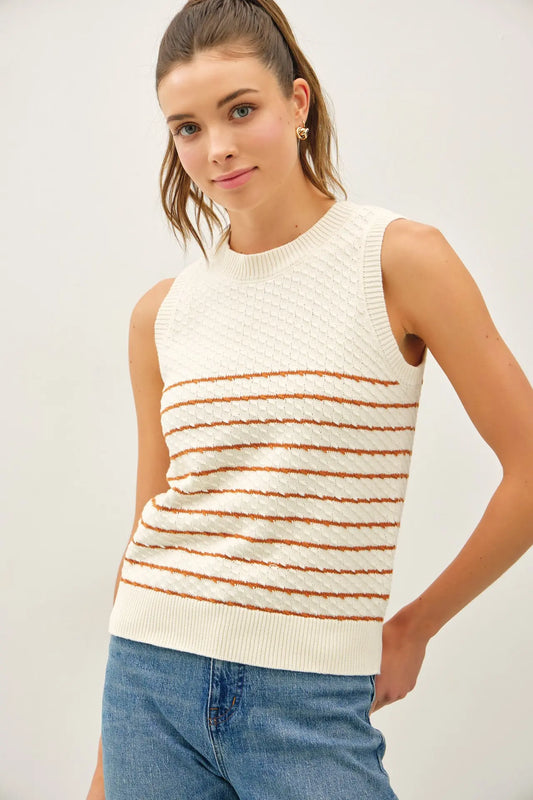 Modern Striped Texture Knit Tank Sweater - Terracotta