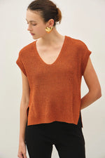 Lightweight Dolman Sleeve V-Neck Sweater - Rust