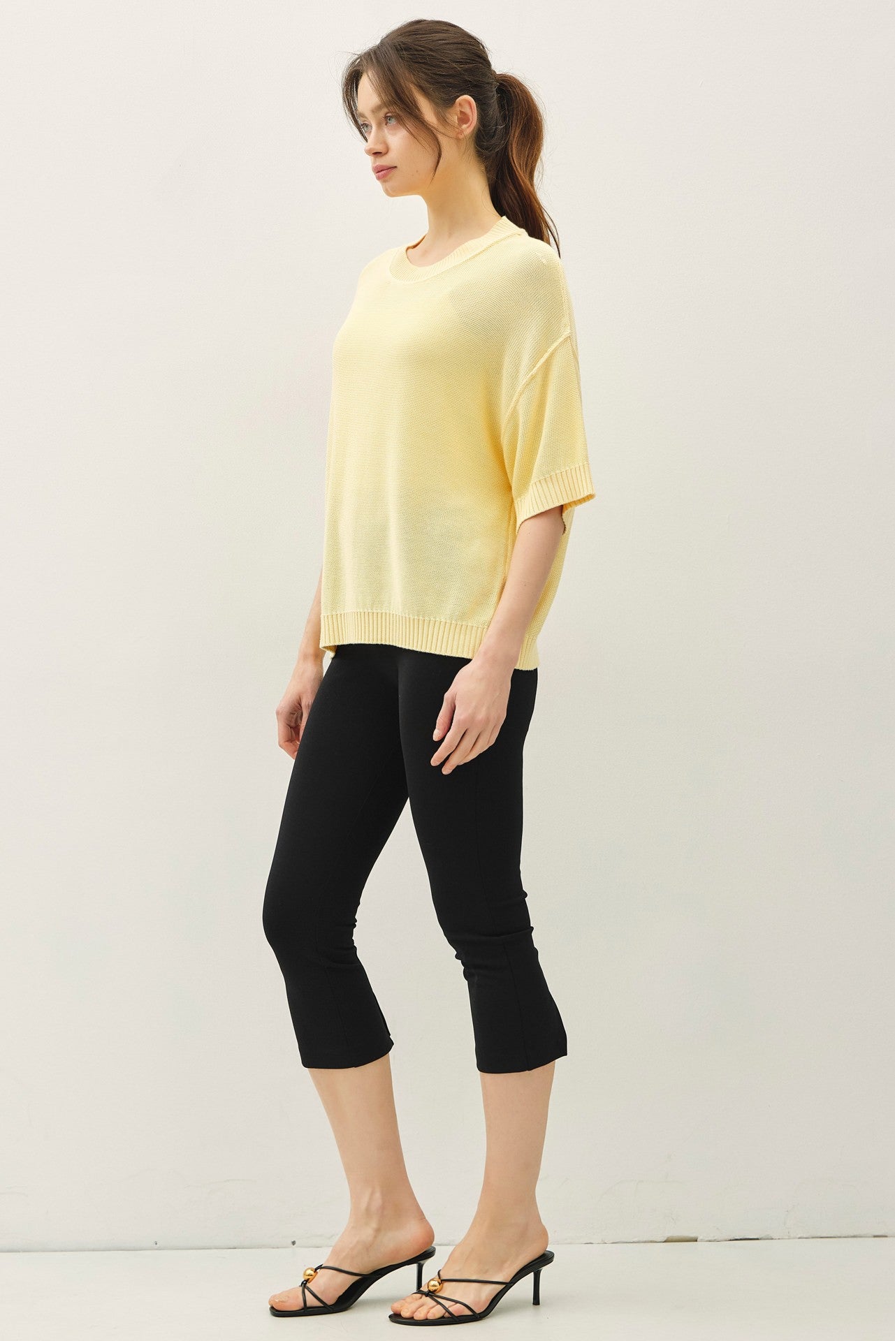 Oversized Raw Edge Sweater Top - Yellow