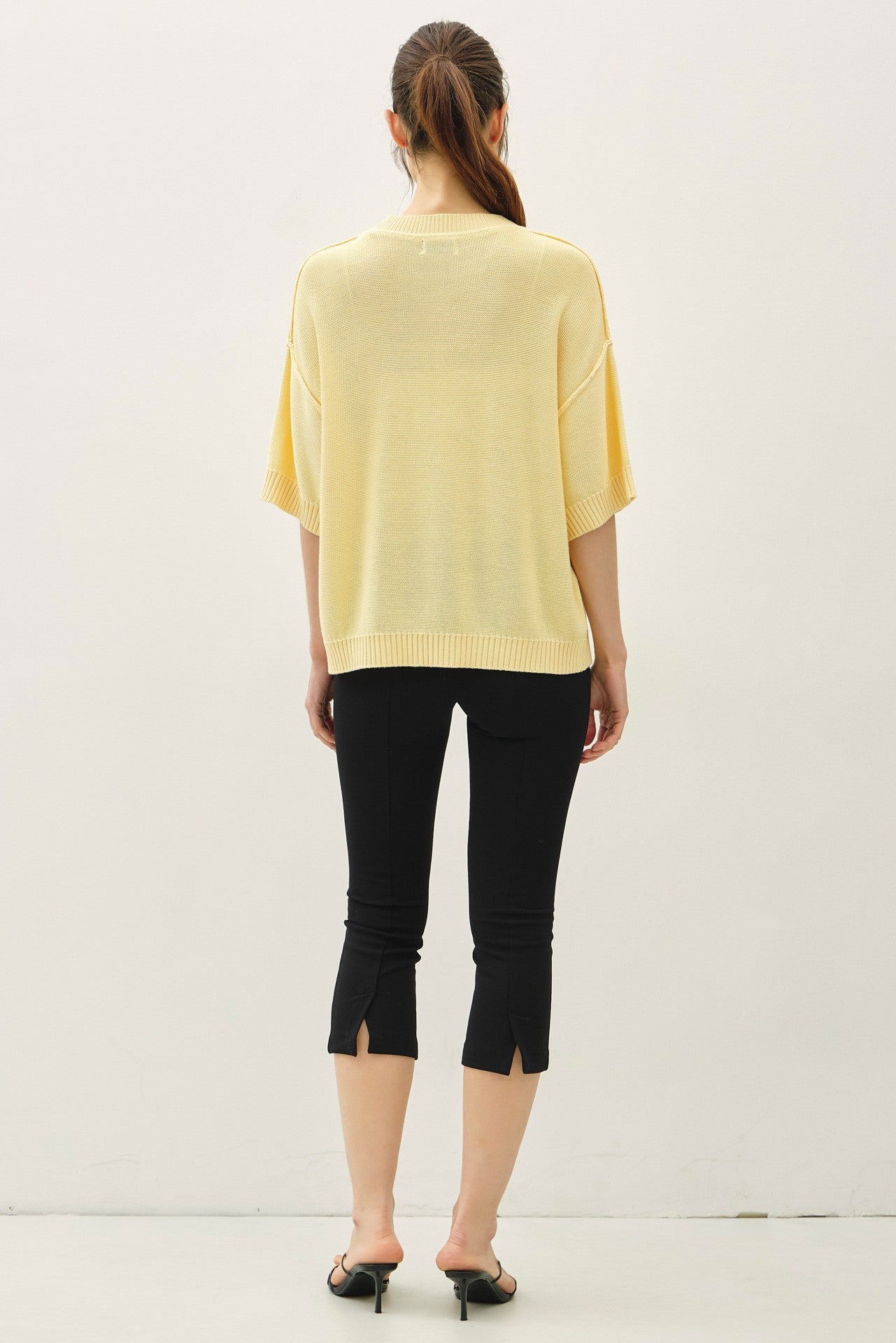 Oversized Raw Edge Sweater Top - Yellow
