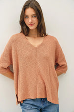 Relaxed Fit 1/2 Sleeve Cotton Slub Sweater