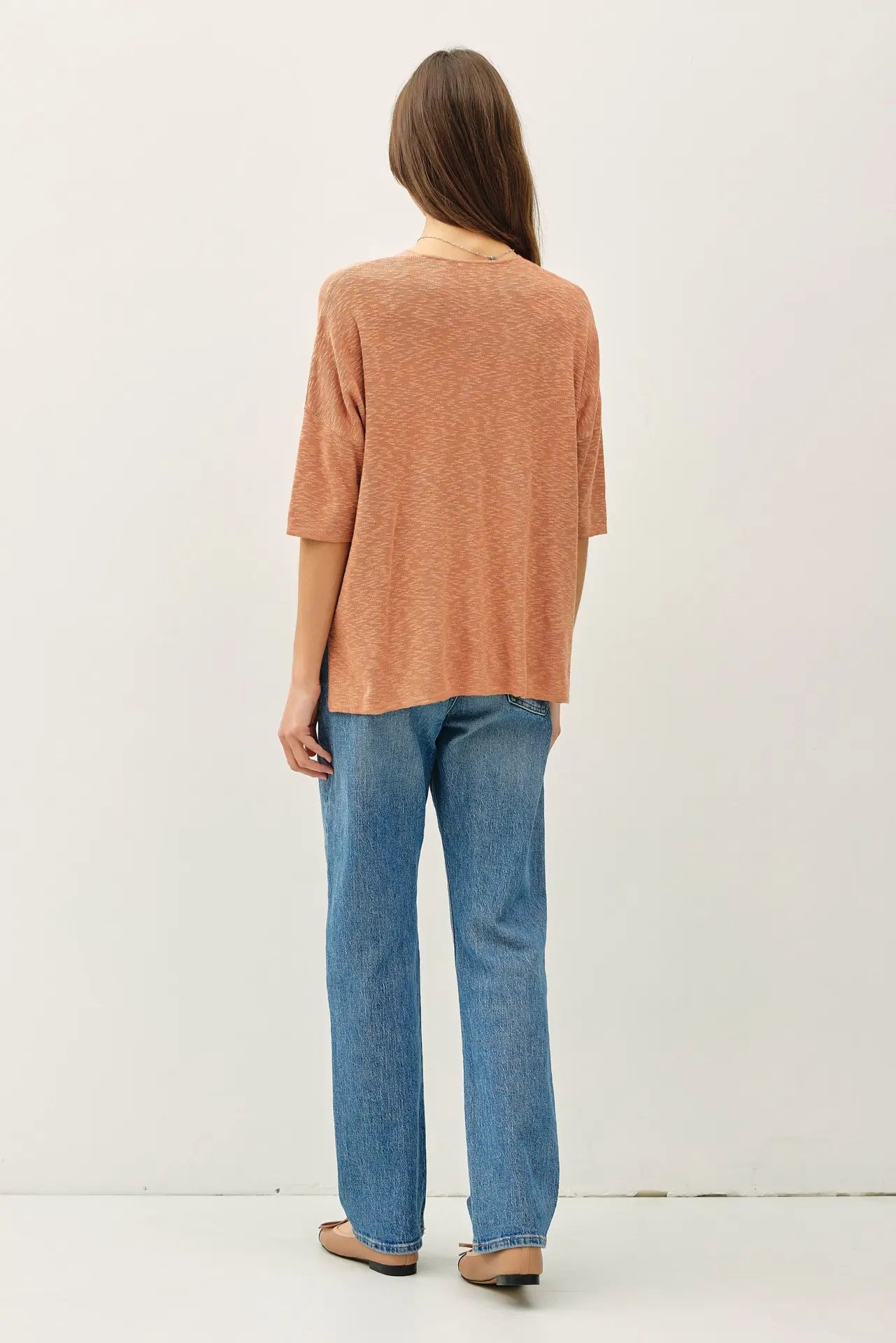 Relaxed Fit 1/2 Sleeve Cotton Slub Sweater